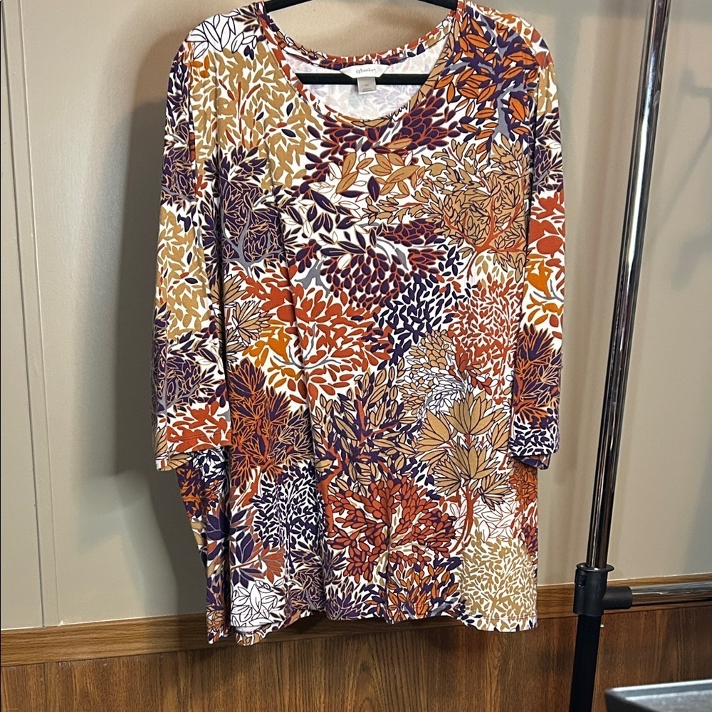 CJ Banks Multicolor Leaf Print Blouse EUC